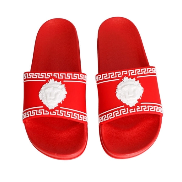Shoes - Red Greek Key Slide Sandal